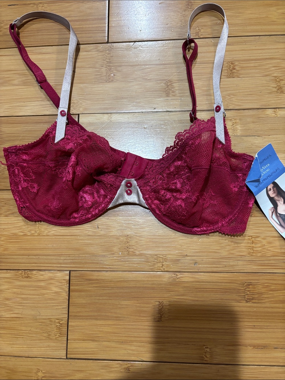 Vera Wang Raspberry Lace Underwire Bra with Cream Contrast Straps